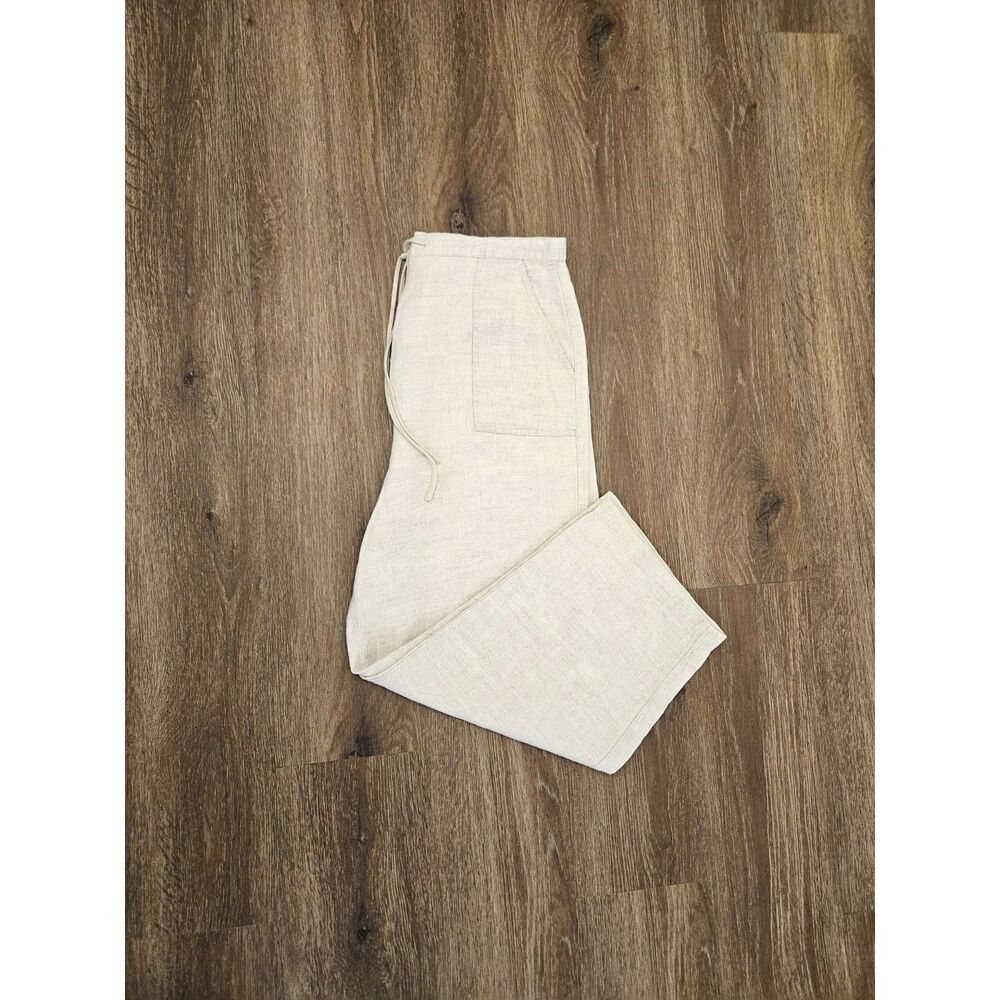 Talbots Irish Linen Pants Drawstring Khaki Women's 12 Boho Chic